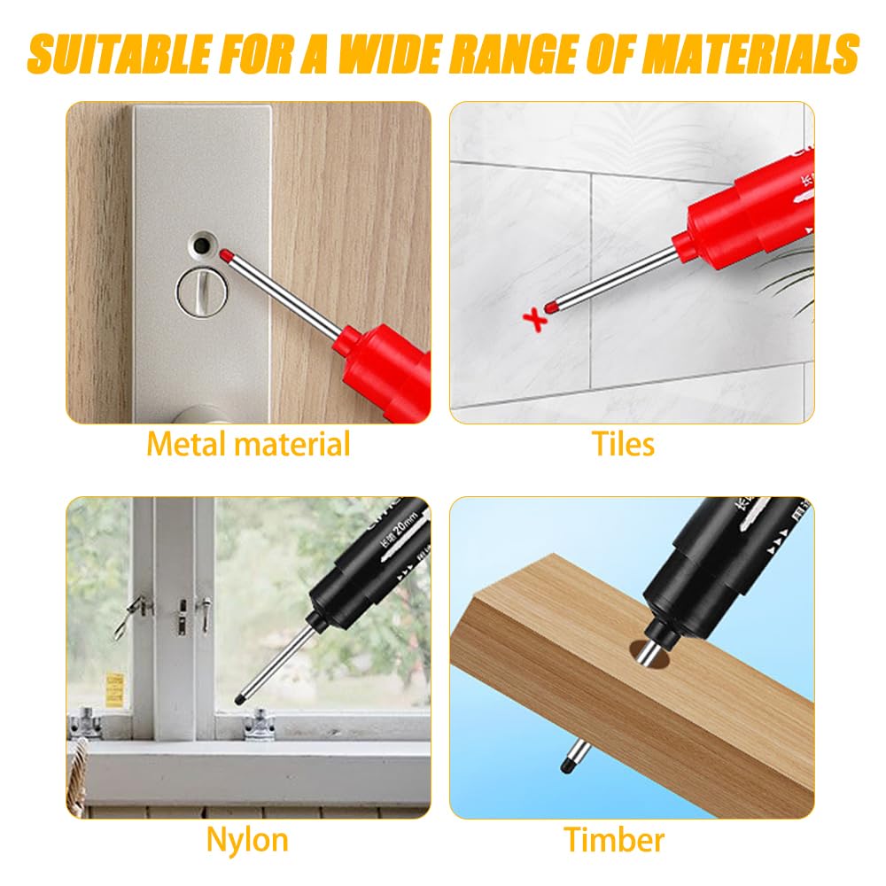 Pilikoll 15 Pcs 20mm Deep Hole Marker Carpenters Pens Waterproof Deep Reach Markers Long Head Fine Nib Marker Woodworking Markers for Permanent Marking of Hard To Reach Areas (Black White Red) - Image 4