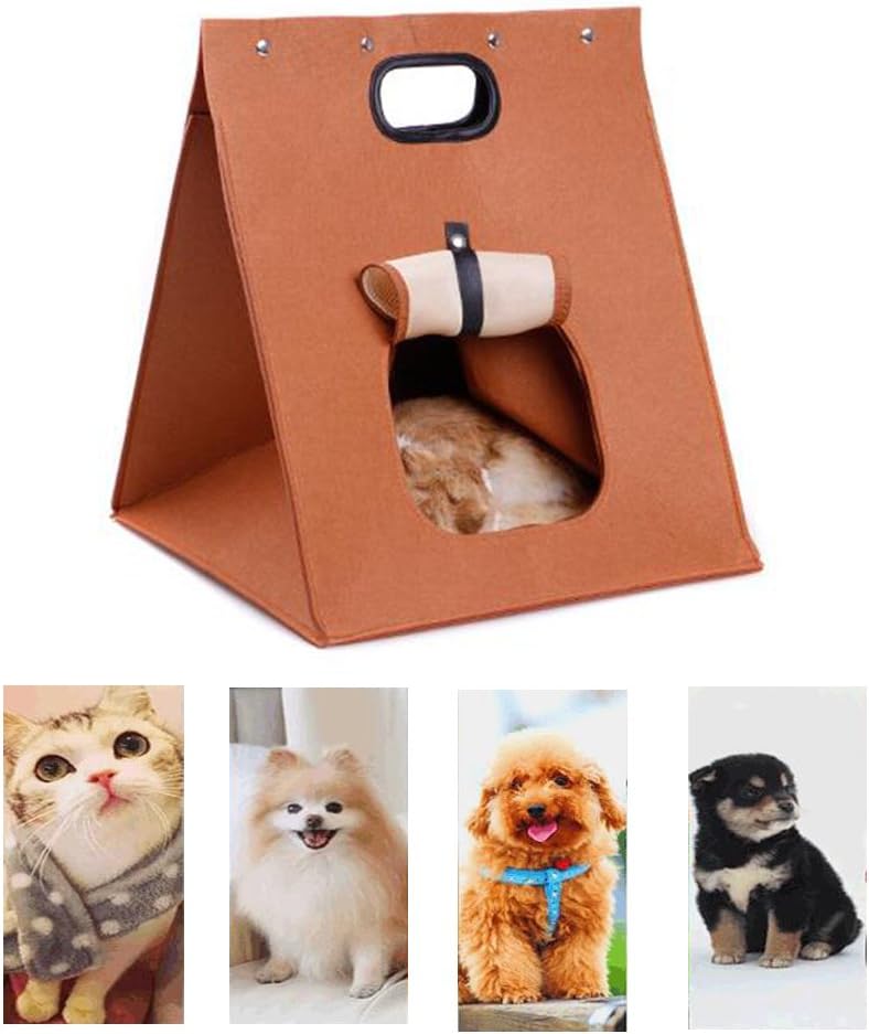 WOHO Pet Cat Dog House Carrier Travel Bag Soft Folding Portable Warm Wool Felt Bed Cave Travel Bag for Cat Dog Puppy Kitten Rabbit Totoro Marmot and Small Cute Animals (Brown)