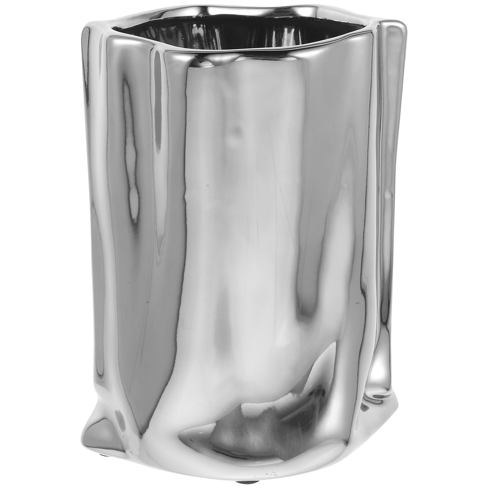 Vase en céramique argenté petit format stable pour fleur séchée