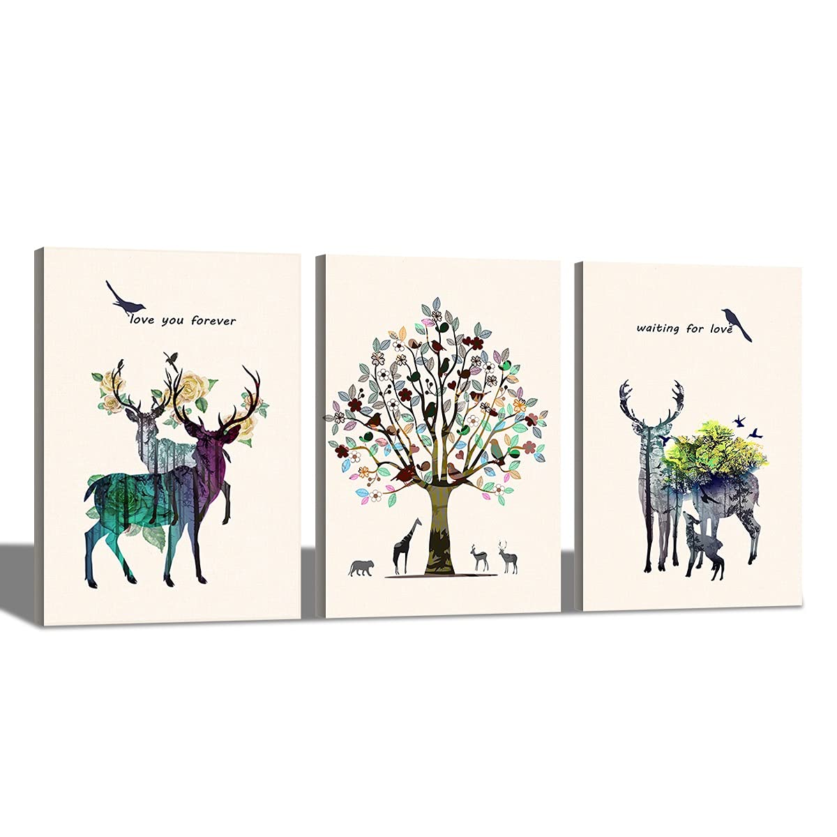 Toile cerf abstrait triptyque d'art impression HD finition premium sur châssis bois
