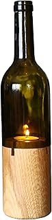 Wine Bottle Candle Holder with Wooden Base, Upcycled Glass Candle Holder...
