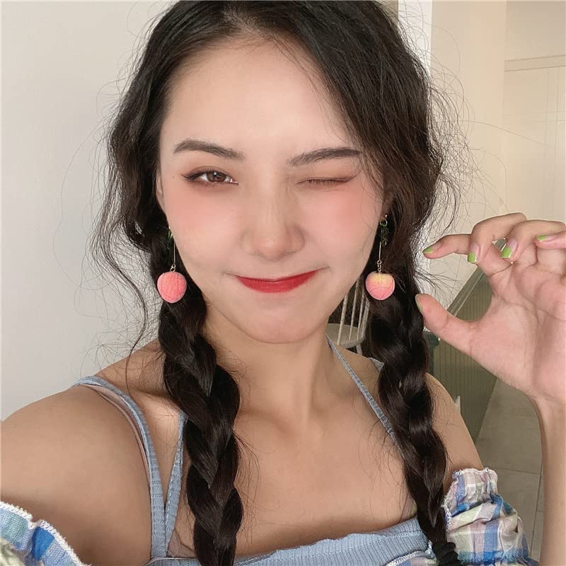 2 Pairs Set Cute Creative Super Lightweight Lifelike Pink Peach With Leaf Dangle Drop Earrings Sets Funny Imtation Charm Fruit Hoop Earrings Jewelry Gifts for Women Girls2
