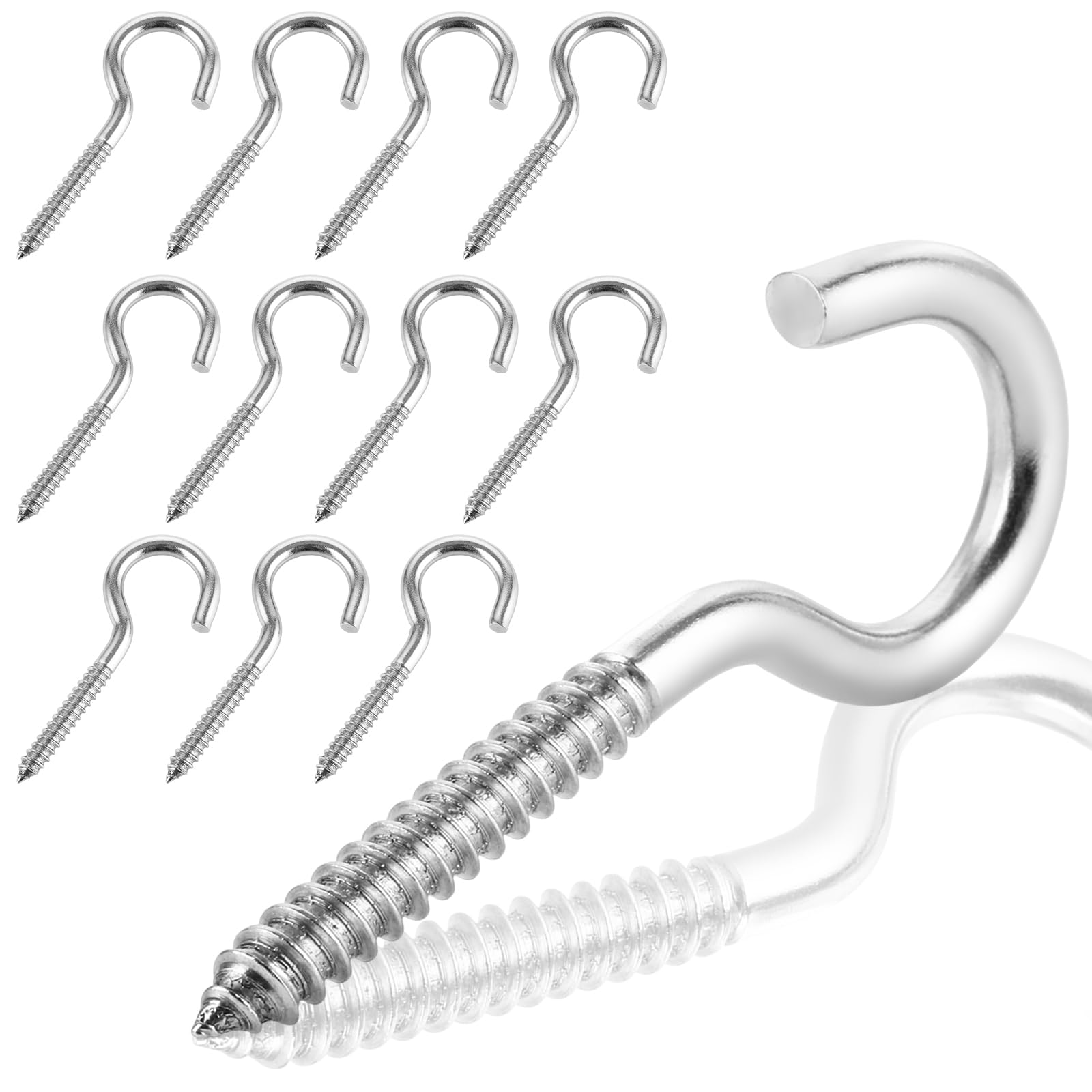 12 ganchos de rosca de acero inoxidable M8 x 100 mm, 304 ganchos para techo, ganchos para atornillar para hamacas, toldos, sillas colgantes, mecedoras, cables fijos, cestas colgantes