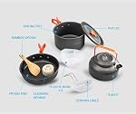 Overmont Camping Cookware Mess Kit, Portable Camping Cooking Set for Backpacking, Outdoor Hiking and Picnic Pot Pan Kettle Bowl Plate