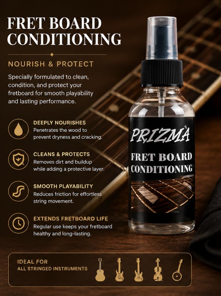 Prizma Guitar Polish And Oil Combo Pack : 100 ml Lemon Oil for Fretboards & 100 ml Polish for Guitar Body + Applicator β For Acoustic, Electric & Classical Guitars 3