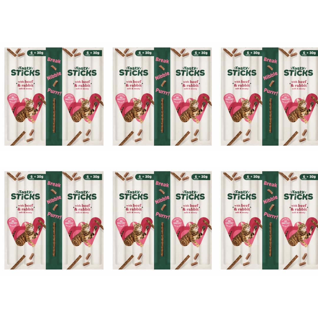 Beef and Rabbit Cat Stick Treats - 36 Sticks Bulk Multipack - Grain Free & No Added Sugar Soft Meat Sticks for Cats and Kittens