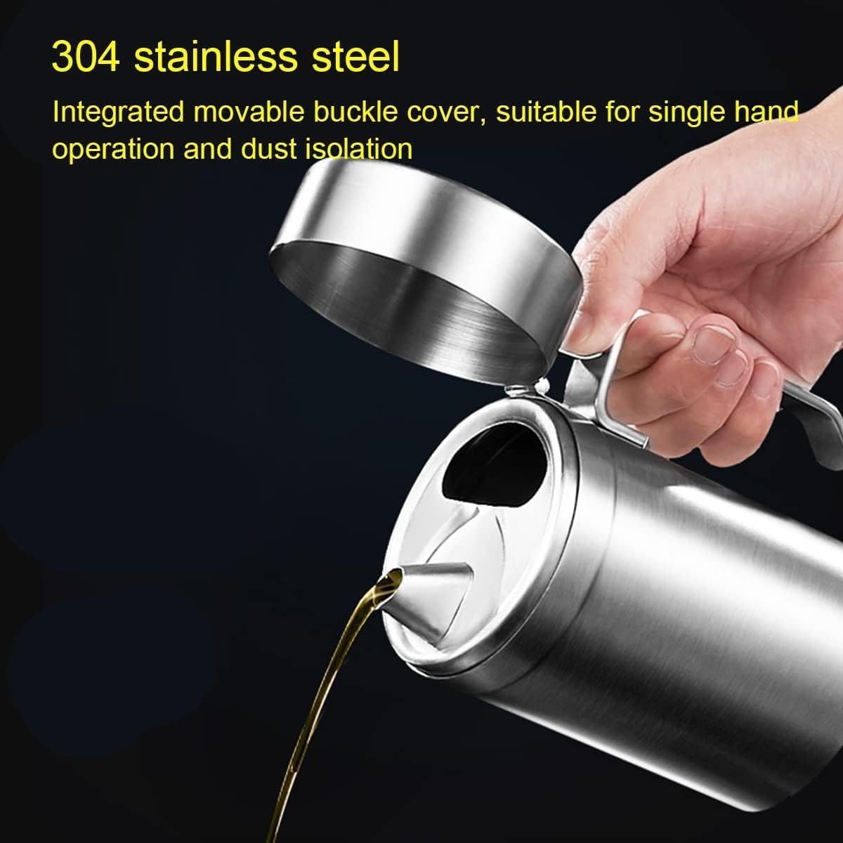 Bottiglia dispenser per olio, in acciaio inox, a prova di perdite, per olio d'oliva, aceto, salsa di soia, contenitore da cucina con coperchio, perfetto per cucinare e servire