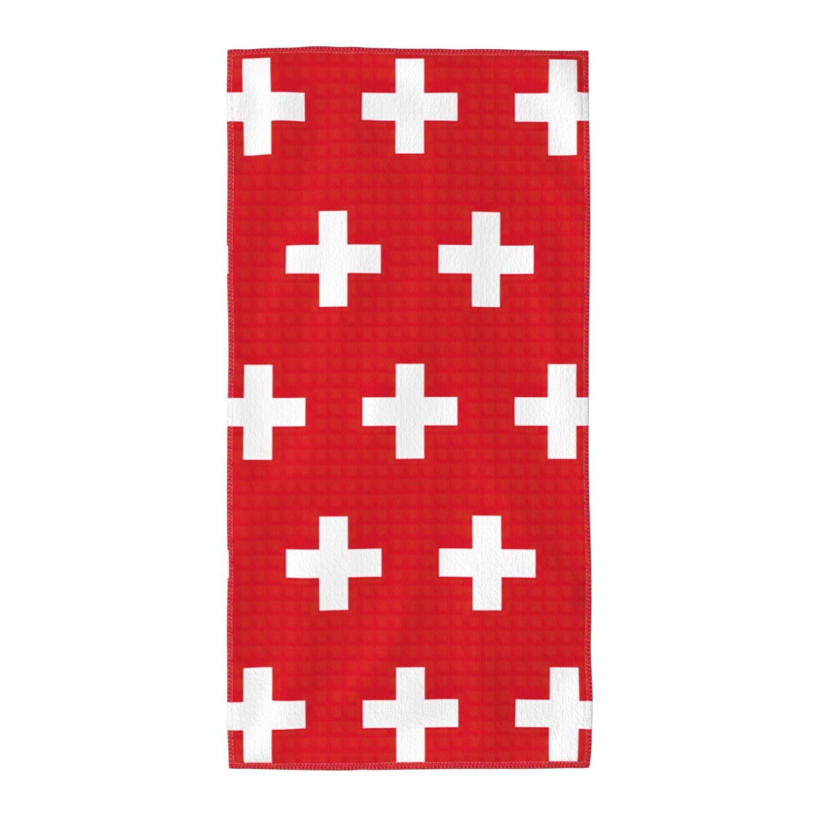Swiss Flag Fashion Printed Long Bath Towel For Pool Side Seaside Holiday