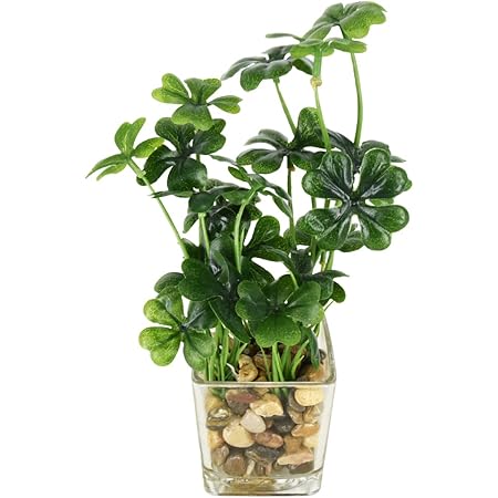 Amazon 人工観葉植物 フェイクグリーン インテリアグリーン 造花 水やり不要 簡単世話いらず オフィス 店舗 ホーム ベランダ ガーデン インテリア ガラス鉢 装飾 プレゼント 四つ葉のクローバー 人工観葉植物 オンライン通販