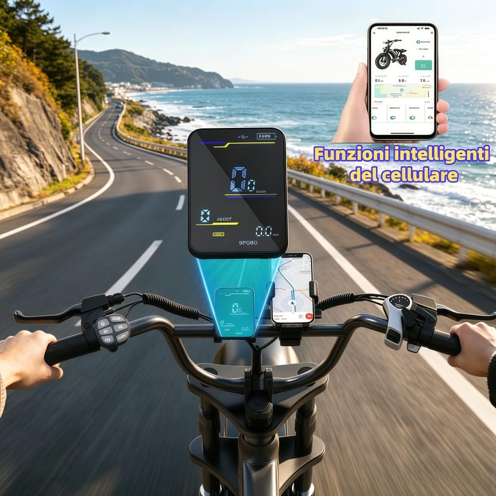 BK20 Bicicletta elettrica per adulti, 48V 20Ah, batteria rimovibile, autonomia 60-100 km, bicicletta elettrica 20 pollici, per tutti i terreni, doppia sospensione, 7 marce, doppio freno a disco