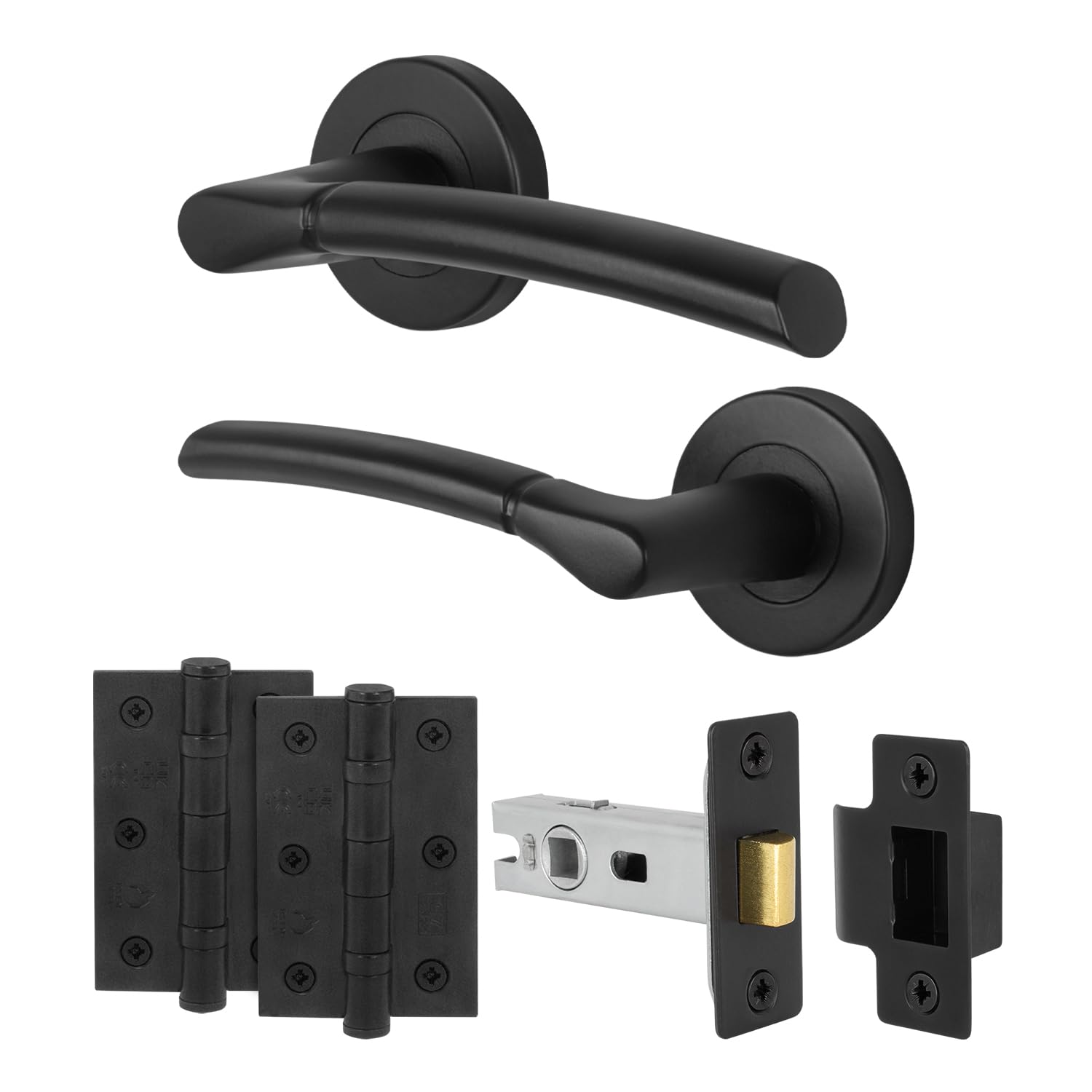 EAI Matt Black Door Handles with Latch and Hinges, 1 Pack - Bova — image 1