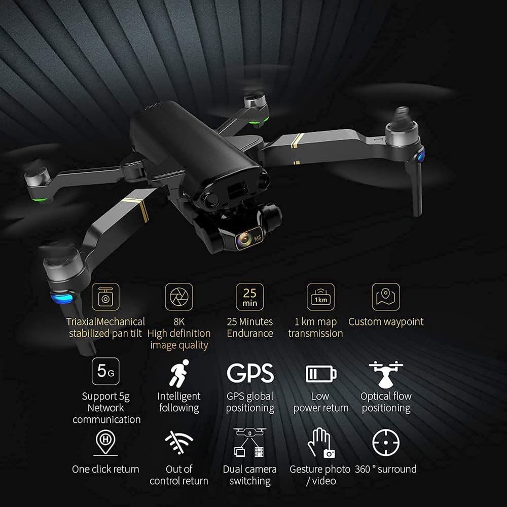 Quadcopter GPS Składane drony z kamerą 8K HD – Odległość zdalnego sterowania 1,2 km – Silniki bezszczotkowe Dron EIS Anti-Shake 5G FPV dla dorosłych