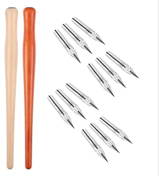 14-Piece Dip Pen Set with Wooden Nib Holder, 12 Comic & Calligraphy Nibs for Drawing, Writing, Illustration, Sketching and Ink Art