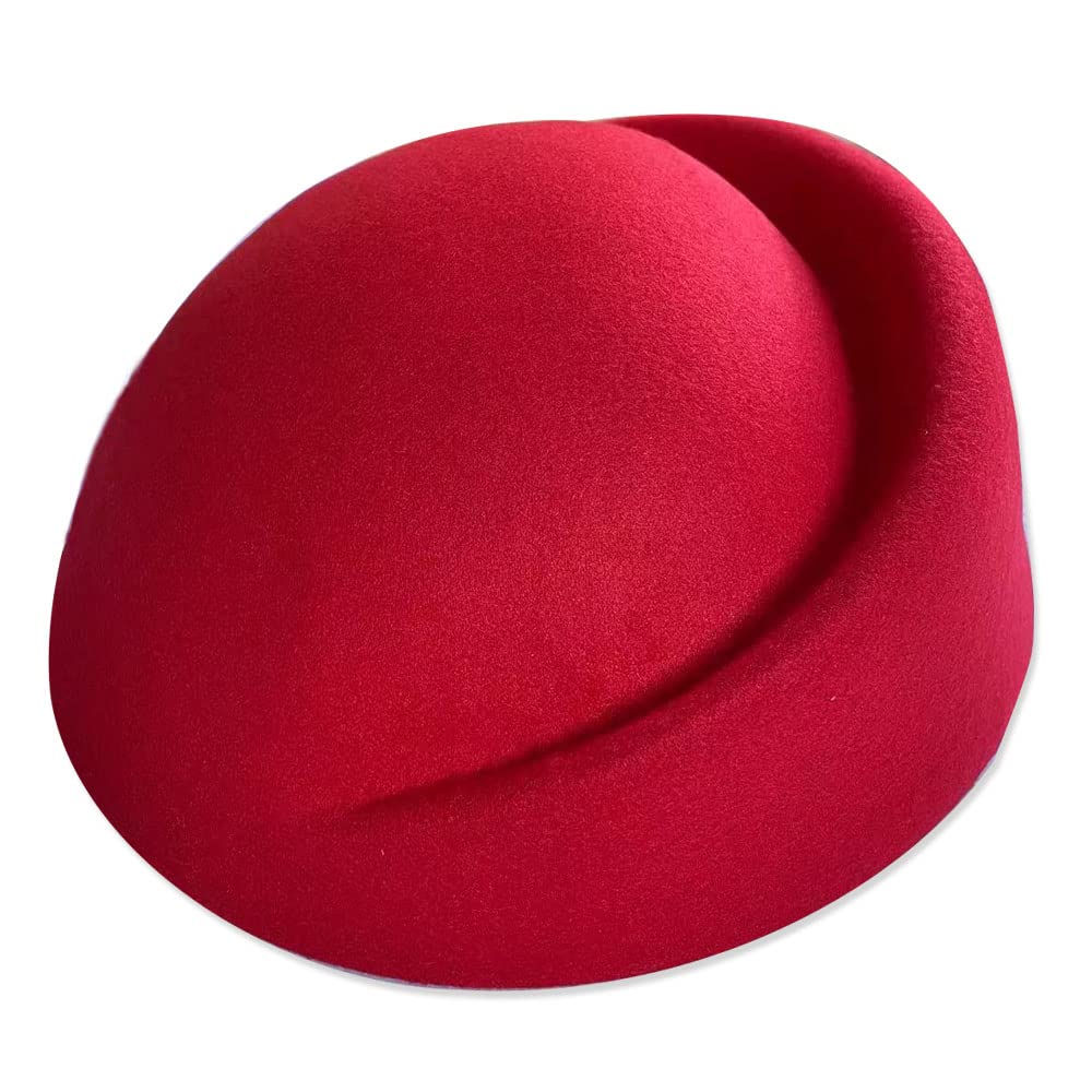 YING LAN Women Wool Cap Stewardess Pillbox Hat Vintage Fascinator Base Church Wedding Winter, Red, One Size