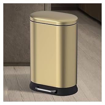 Garbage Recycling Bin Creative Trash Can with Lid Household Pedal Stainless Steel Garbage Can Large Capacity Pedal Garbage Bin, 5.2 Gallons/7.9 Gallons Kitchen Trash Can Color Gold, Size 30L