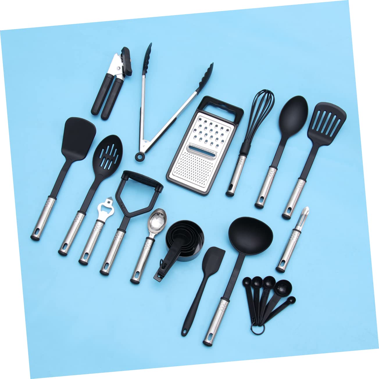 Set in Acciaio Inox Antiaderenti 24 Pezzi Utensili da Cucina | Pentole Non-stick, Uso Domestico e Forno, Strumenti Lunghi e Resistenti al Calore