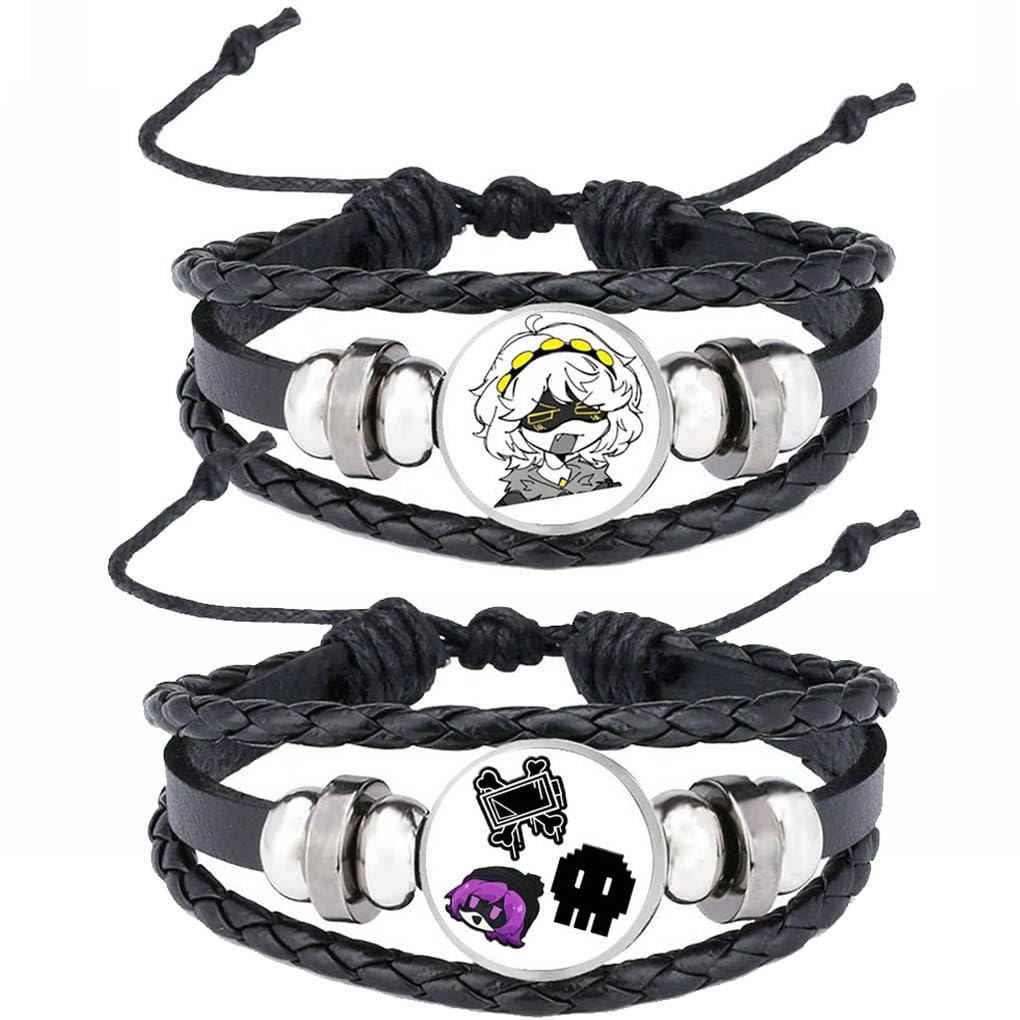 JUSONGKWCP 2 Pcs Murder Uzi Drone Leather Bracelet Multi-layer Leather Braided Bangle Costume Jewellery Vintage Bracelet J N V Cosplay Accessories (Black-5)