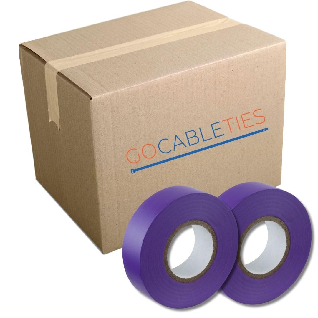 Gocableties Purple Electrical Tape, 19mm x 20m, Bulk Box of 100 Rolls, Strong Self-Adhesive PVC Insulation Tape for Insulating, Repairing and Protecting Electrical Wires