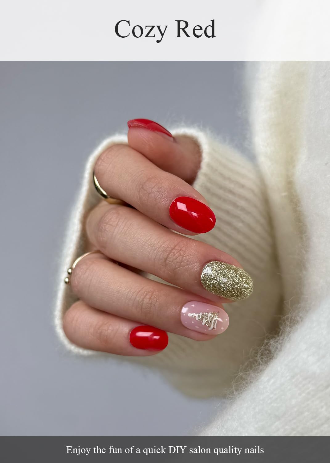 AutyaMee Lot de 20 bandelettes de gel semi-durcies (rouge douillet), sapin de Noël, autocollants, qualité salon, durable, fonctionne avec toutes les lampes UV