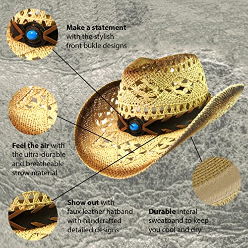 Image of SILVERFEVER Straw Cowboy Hat Cowgirl Hats Men Women Sun Hat Sombreros Vagueros Classic Western Accents Sombreros