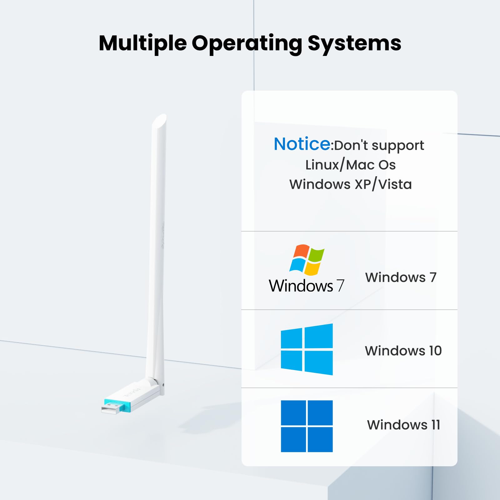 Tenda AX300 Adaptateur WiFi 6-286 Mbit/s 2,4 GHz, antenne à gain élevé 6 dBi, adaptateur WiFi sans fil pour Windows 11/10/7/Linux 3.1+/Ubuntu, Dongle WiFi USB (U2)