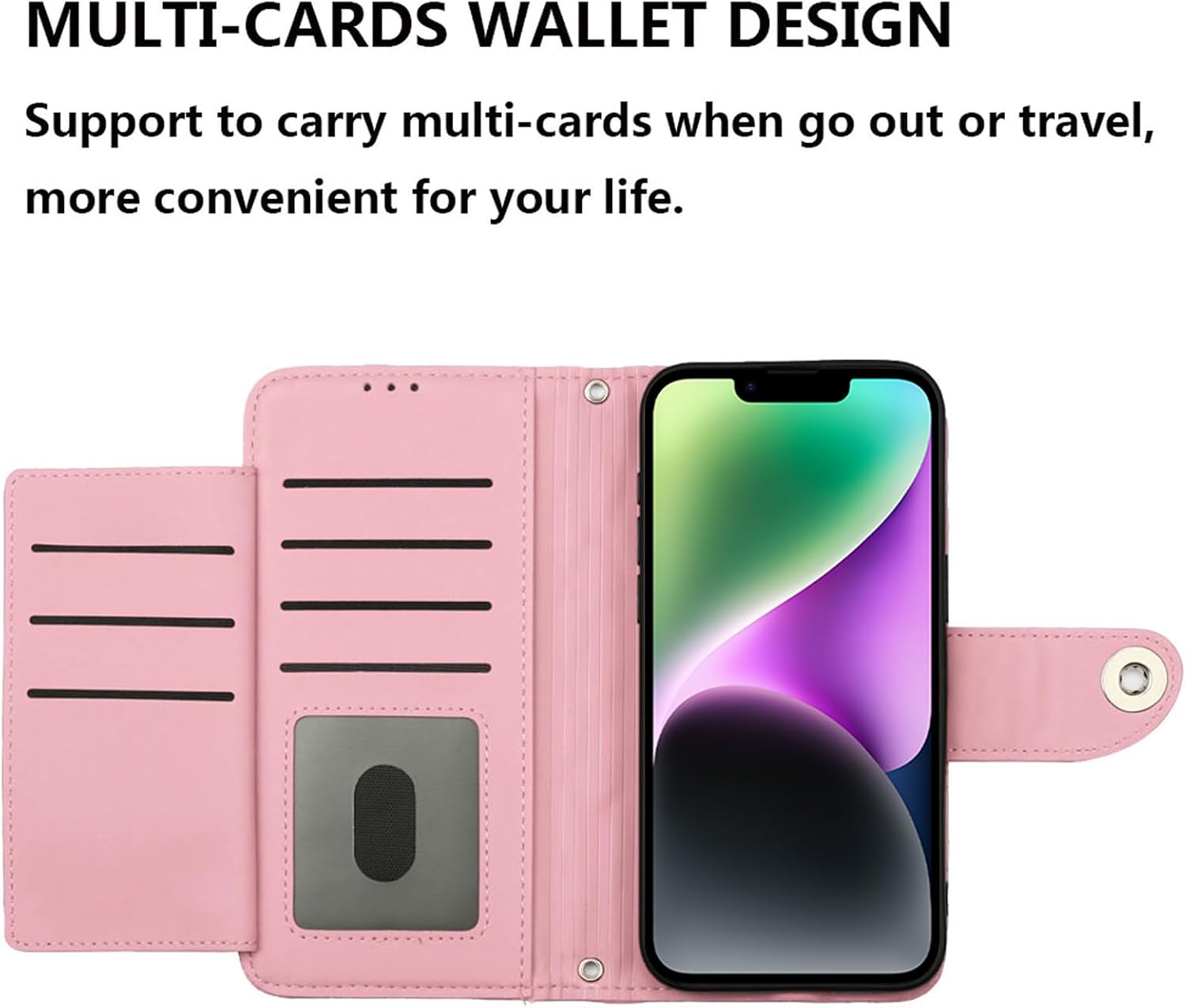 Wallet Case for iPhone 14 Plus 6.7 inch with Wrist Strap Shoulder Strap, Argyle Pattern Leather Flip Cell Phone Cover for i-Phone 14+ iPhone14Plus 5G i i14 + iPhone14 14Plus Girls Women Pink
