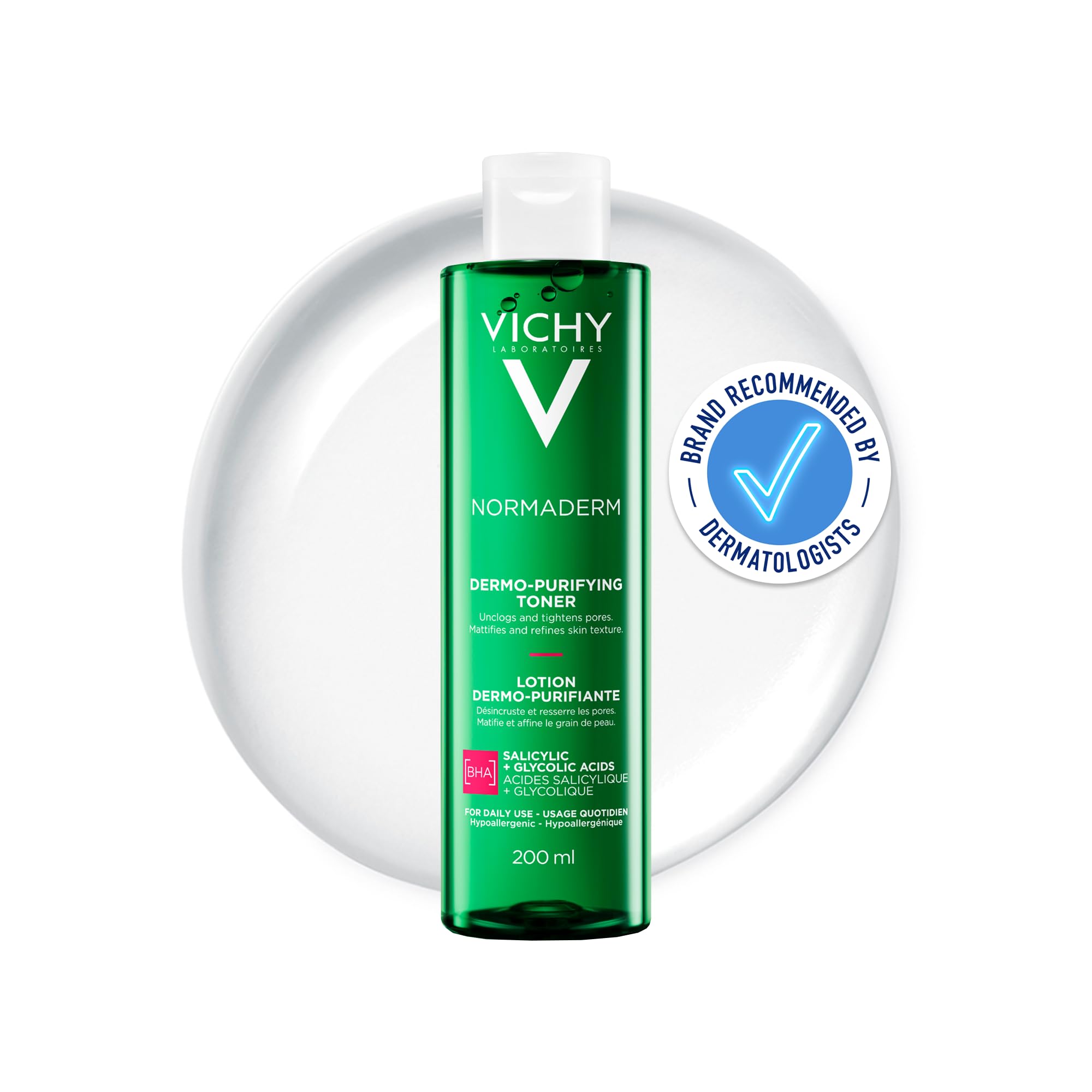 Vichy, Normaderm Pore Tightening Toner, Purifying and Mattifying, With Salicylic and Glycolic Acids, 200ml