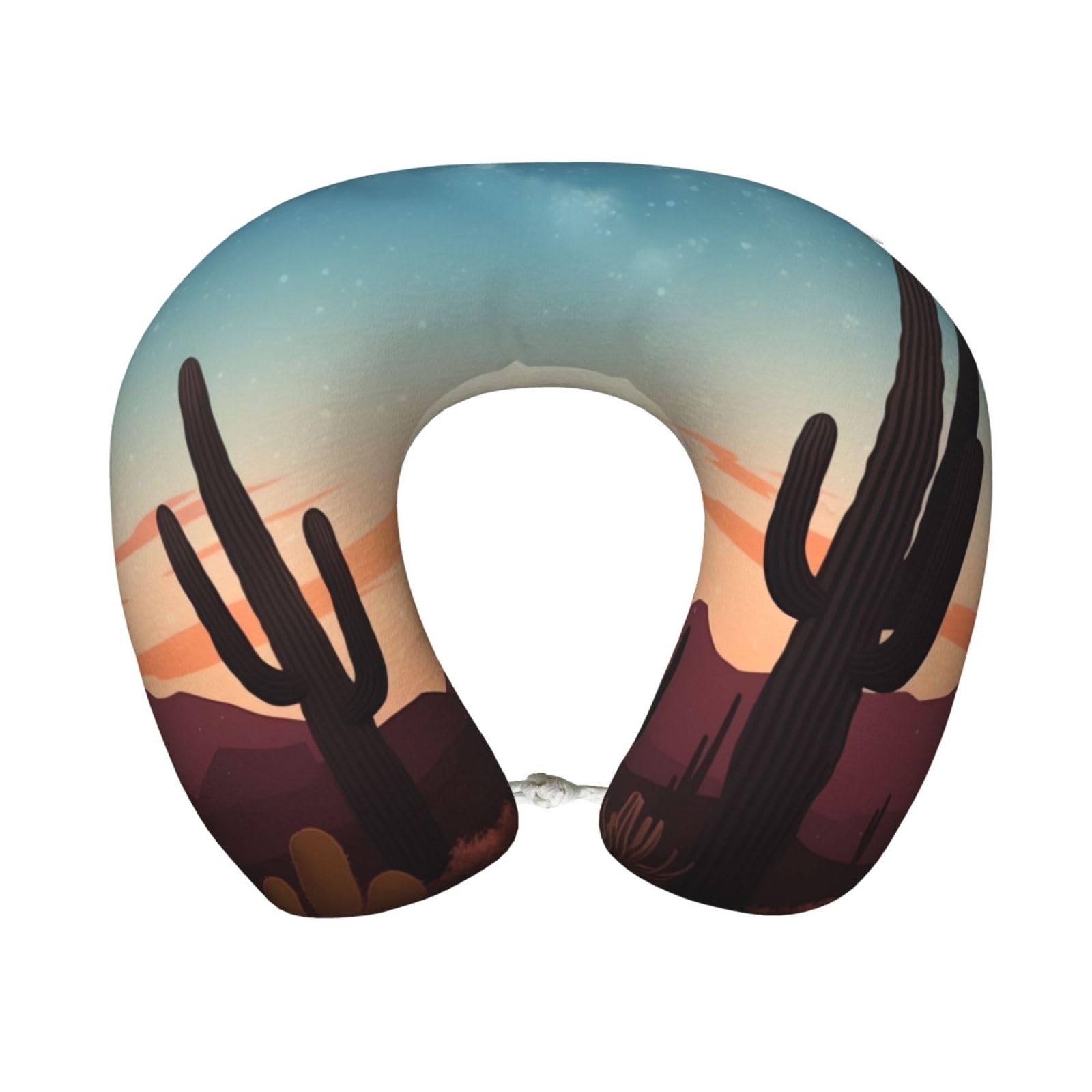 peiyeety Desert with Cactus Travel Pillow Memory Foam - Comfortable U Shape Neck Pillows for Sleeping, Neck and Head Support Portable Airplane Pillow Adjustable Flight Pillow, Washable Cover