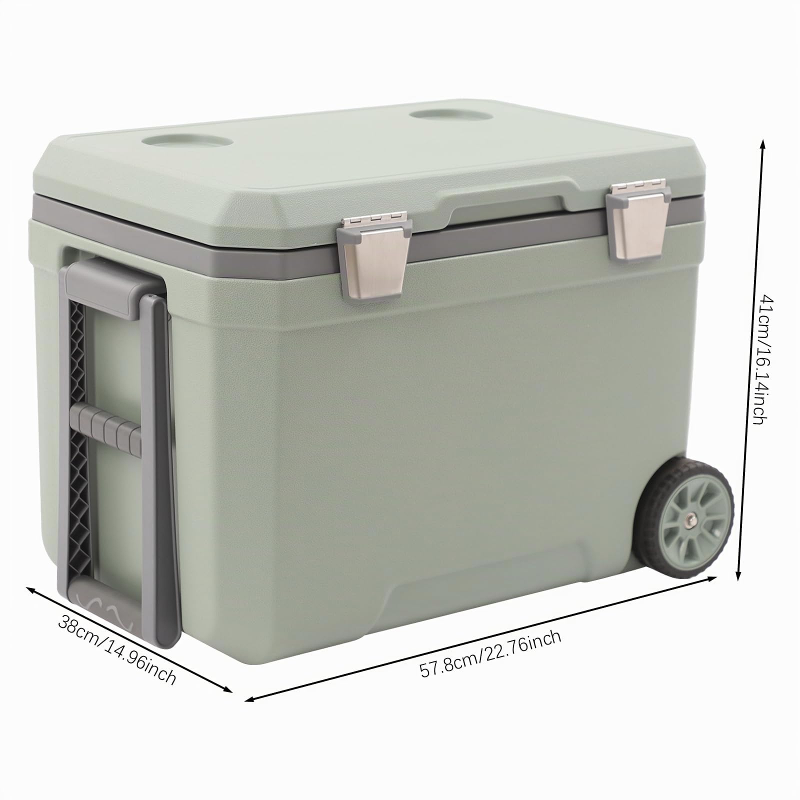 45L nevera grande con ruedas portátil Pasivo Nevera sin electricidad | Carro refrigerador con orificio de drenaje y asas, caja térmica retro para pesca, camping, picnic