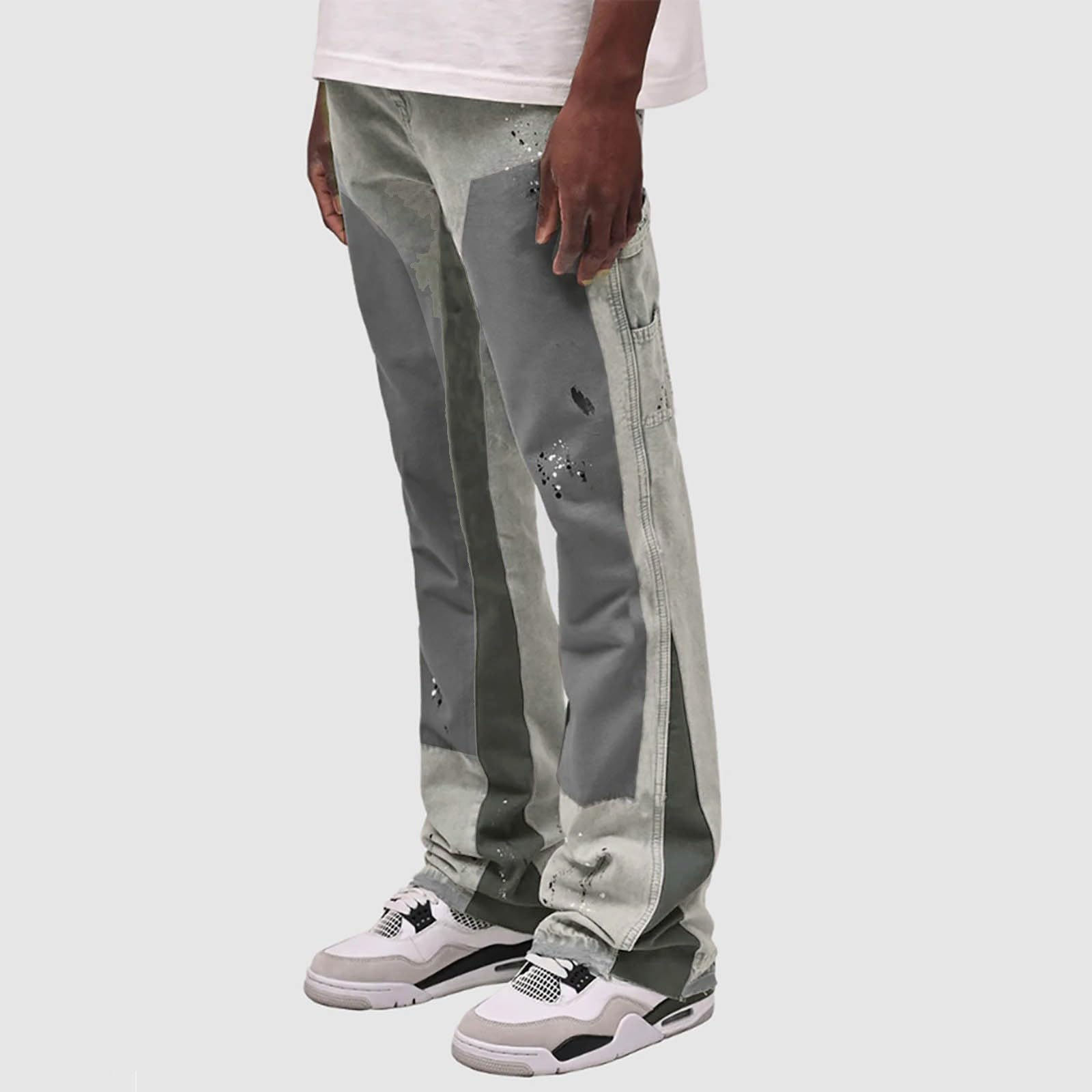 Jeans da uomo patchwork, slim fit, in denim, Y2K, alla moda, con effetto washed, per il tempo libero, pantaloni casual da uomo, stampati, semplici, versatili