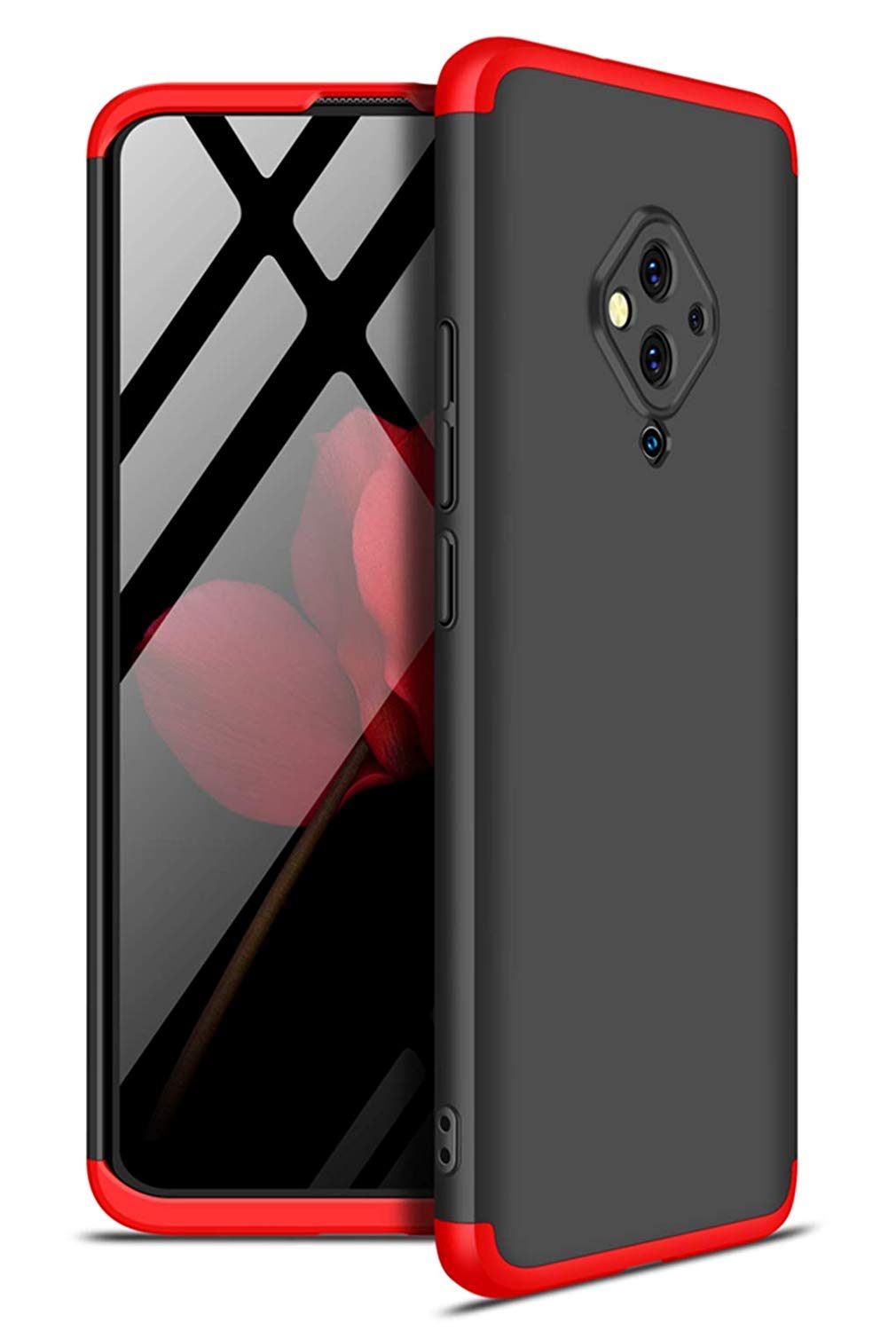 Designerz Hub® Vivo S1 Pro Cover Case Ull Body 3 in 1 Slim Fit Complete 3D 360 Degree Protection Hybrid Hard Bumper Back Case Cover for Vivo S1 Pro - (Black & Red)