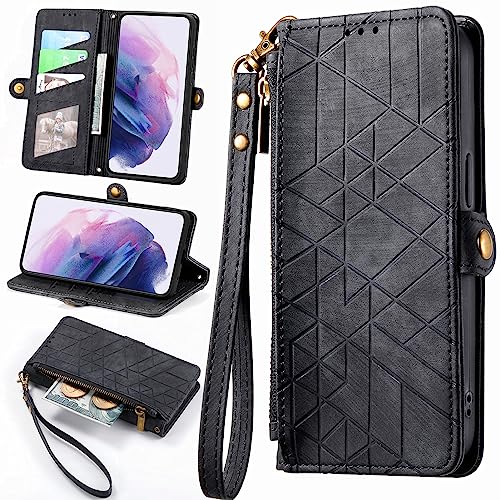 BaiFu Cuadrícula Geométrica Funda para Redmi Note4X/Note4 Case, Bolsillo con Cremallera y Ranura para Tarjetas, Cremallera Bolsillo Cover para Redmi Note4X/Note4 01