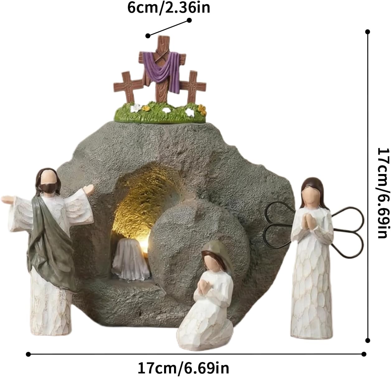 Easter Resurrection Scene with LED Lighting, Resin Empty Tomb Easter Resurrection Scene Religious Decorations for Table Mantel Home Office Christian Decoration