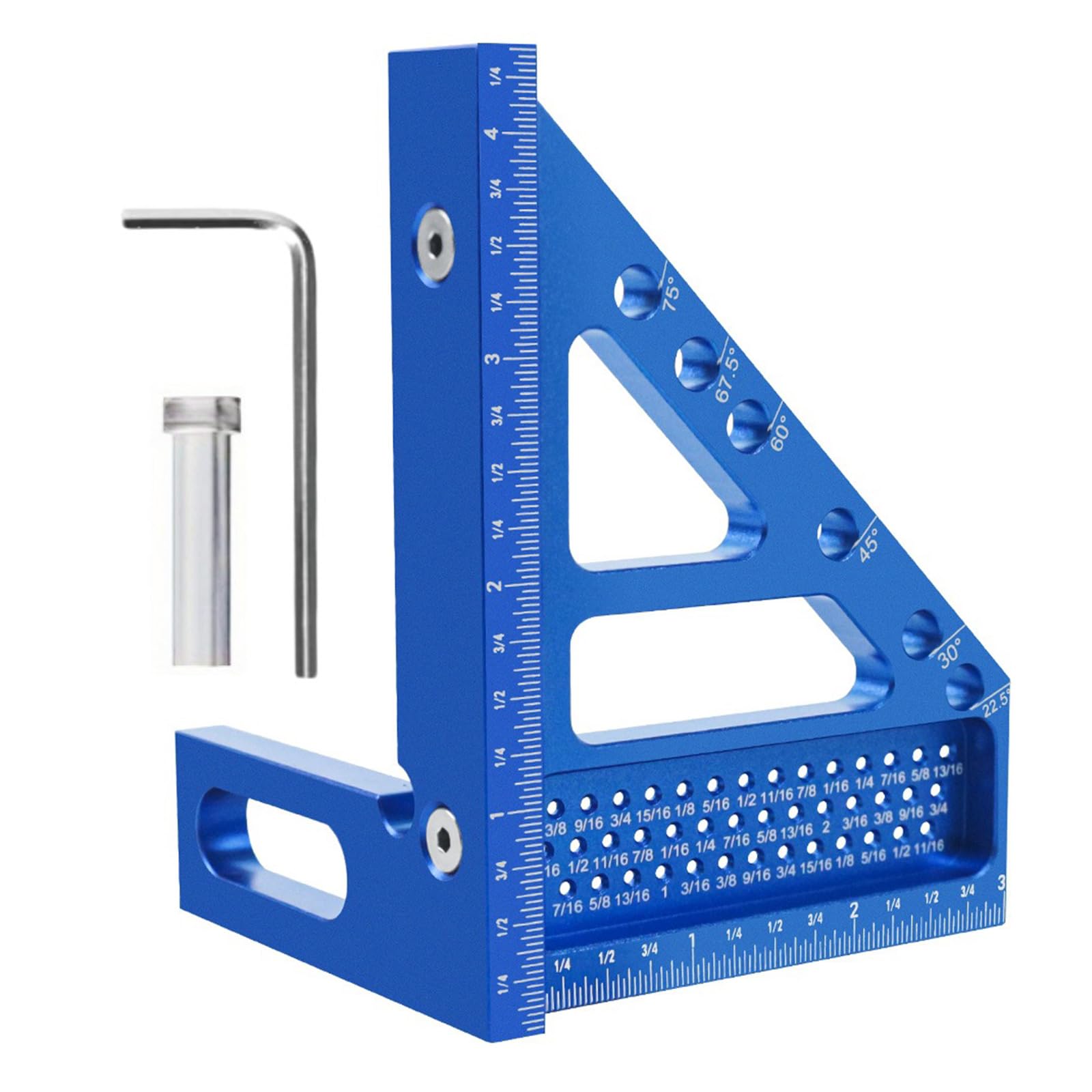 Msioytog Blue Engineers Precisions Miters Triangles Rule Aluminum Woodworking Square With Pin Holes For Accurate Angles Measurements High Visibilities Rule