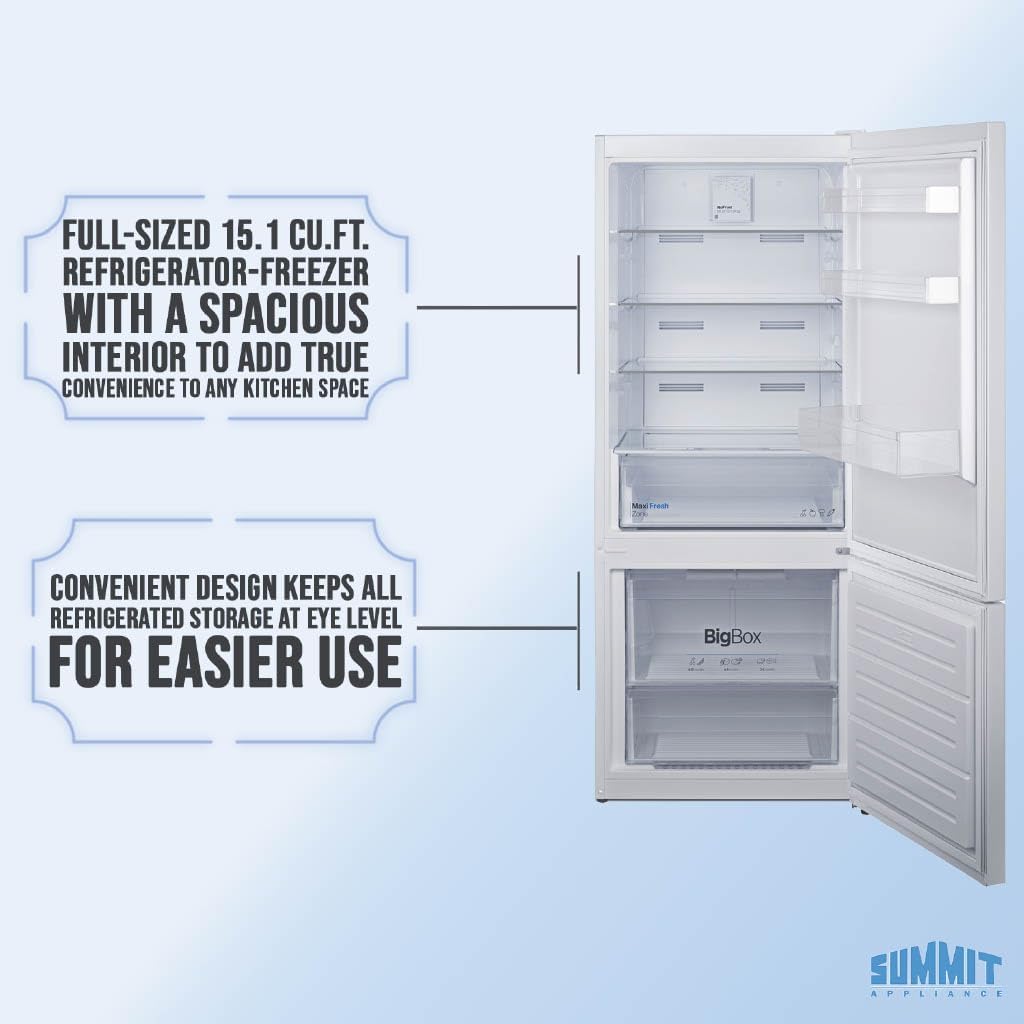Summit 28" Bottom Freezer Refrigerator, Refrigerator- Freezer, Energy Star, White - FFBF151W (Right Hand Door)