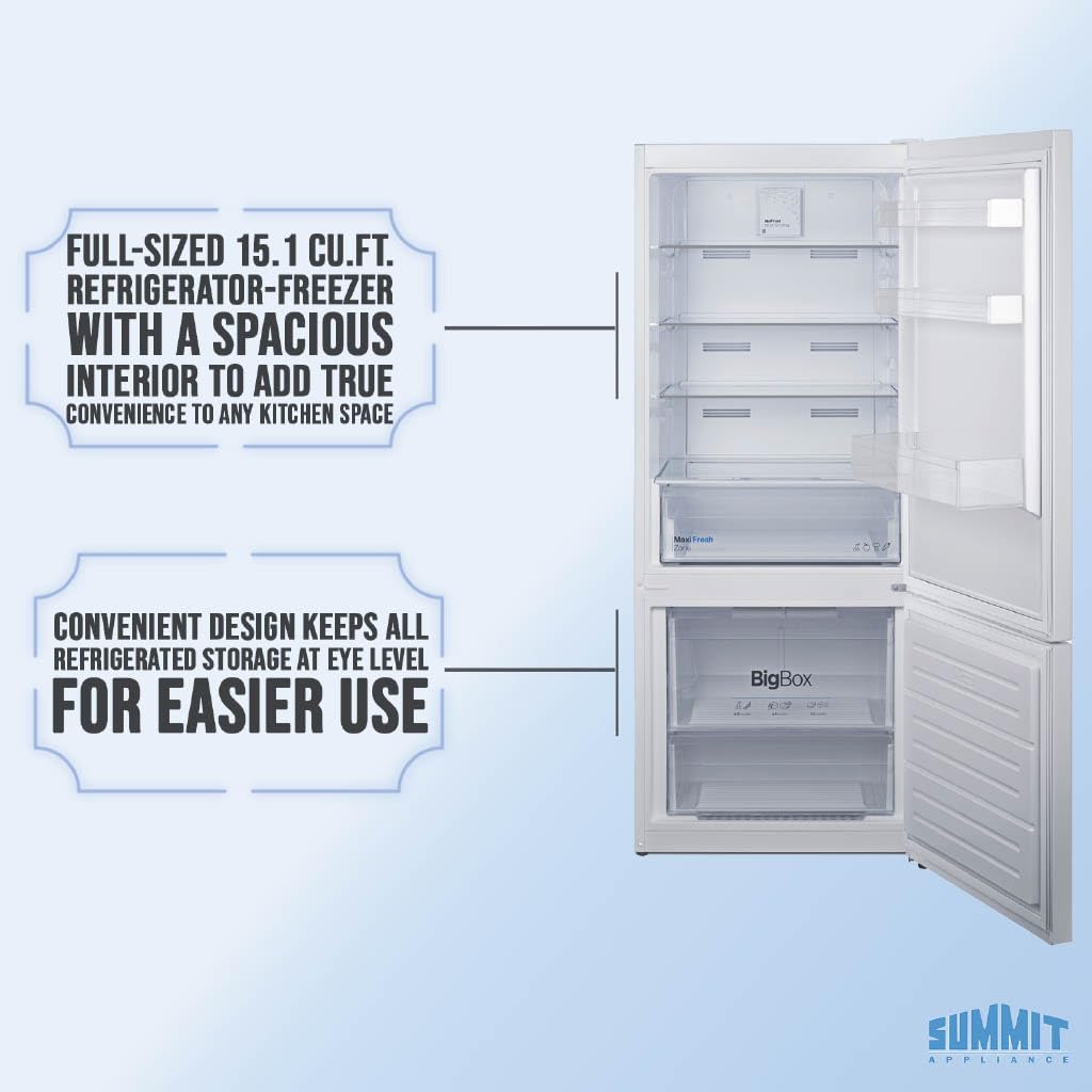 Summit 28" Bottom Freezer Refrigerator, Refrigerator- Freezer, Energy Star, White - FFBF151W (Right Hand Door) on Fridge.com