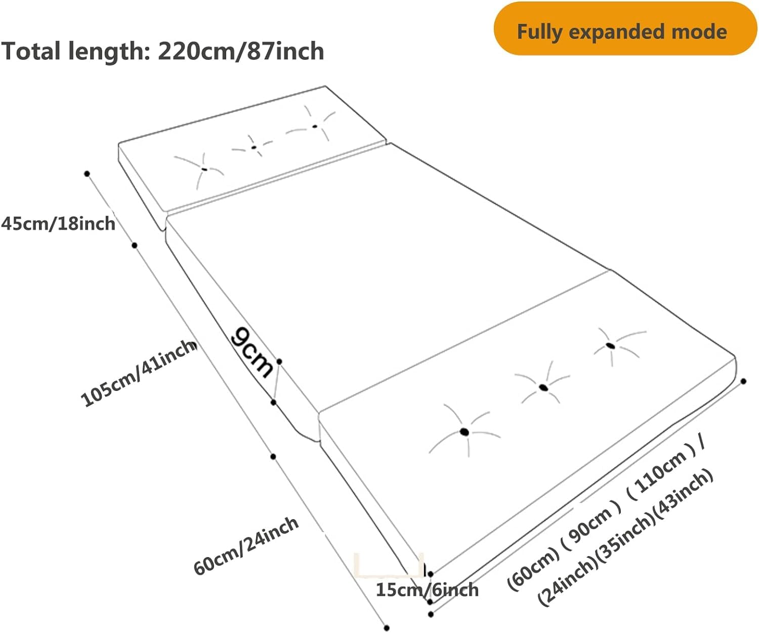 Leniwa sofa rozkładana, futon, 5-pozycyjna, rozkładana, do salonu, sypialni, na balkon, szezlong, dla chłopców, dziewcząt, nastolatków, dorosłych