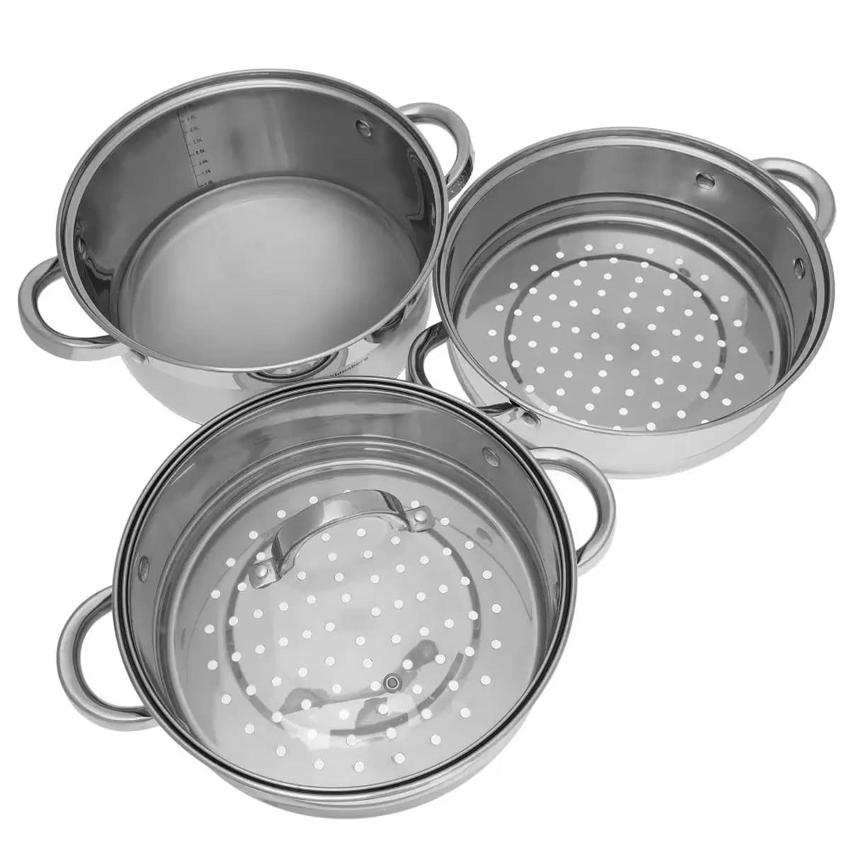 Mantowarka KB-7145 - Juego de cocina al vapor (24 cm, apta para inducción, tapa de cristal, 4 elementos)