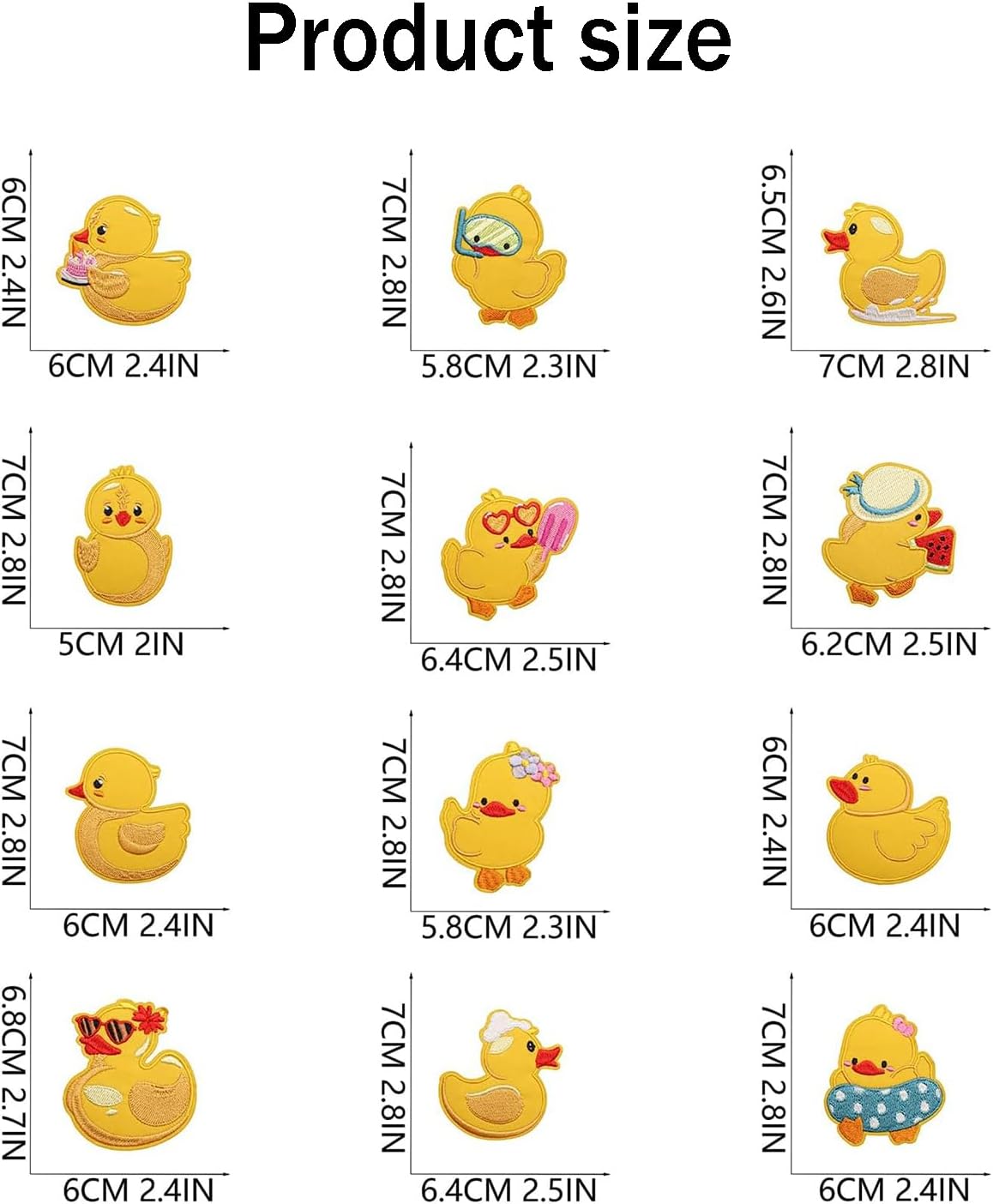 12PCS Duck Iron On Patches Set, Mini Duck Embroidered Patches, Cute Yellow Duck Sew for Clothing Repair, Hats, Jeans, Jackets, Bags, Backpacks (Cute Cartoon Design)