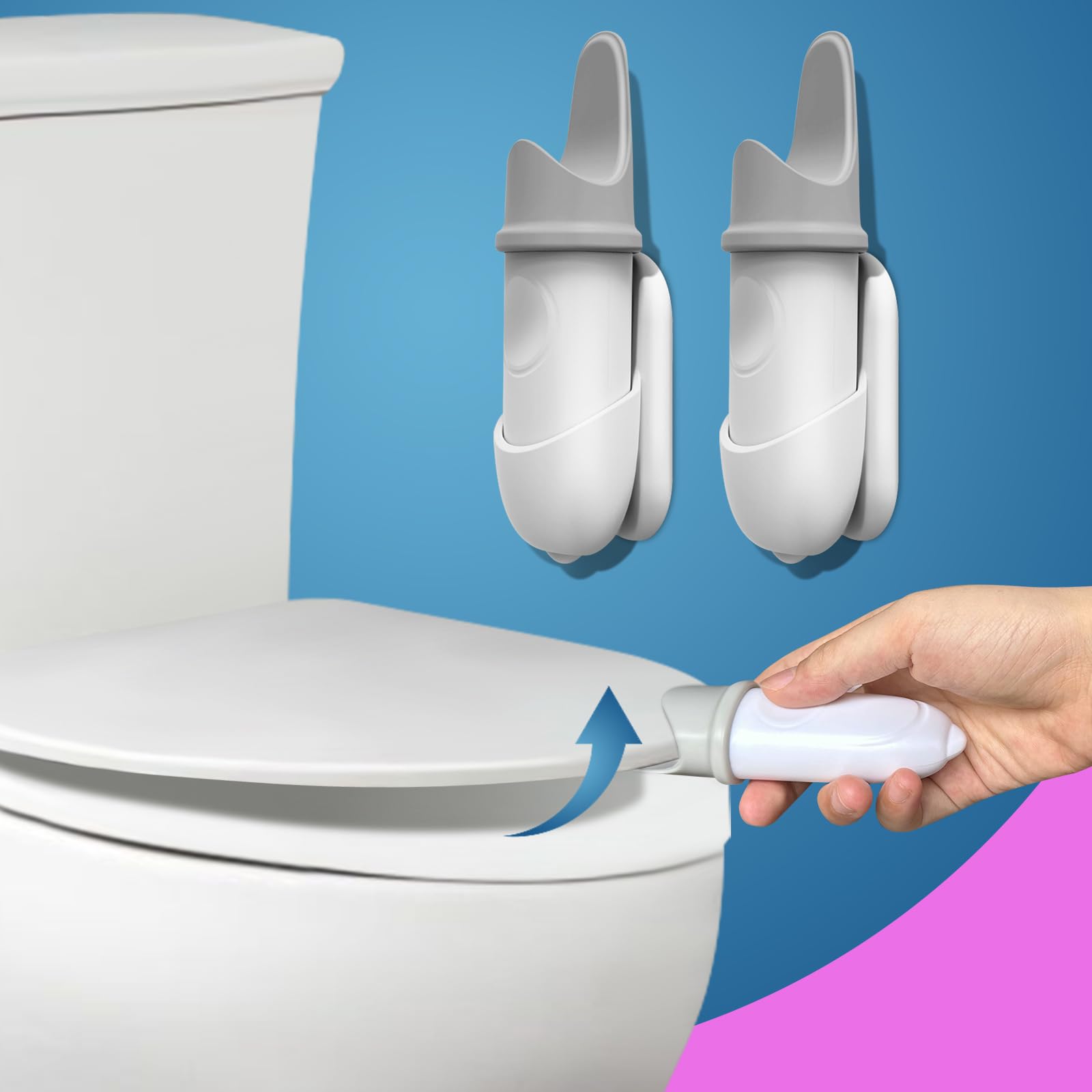 Toilet Seat Lifter Handle, [Innovative Structure] Toilet Lid Cover Lifter, Bathroom Restroom Gadgets Accessories for Home Hotel Office, Avoid Touching（Grey,2Pack