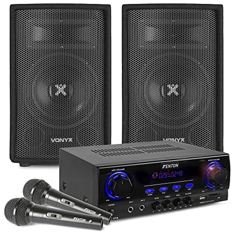 VONYX Home Karaoke Set with Bluetooth, 2 Microphones and Cables, Complete Speakers and Amplifier System, and MP3 Music Player Cover