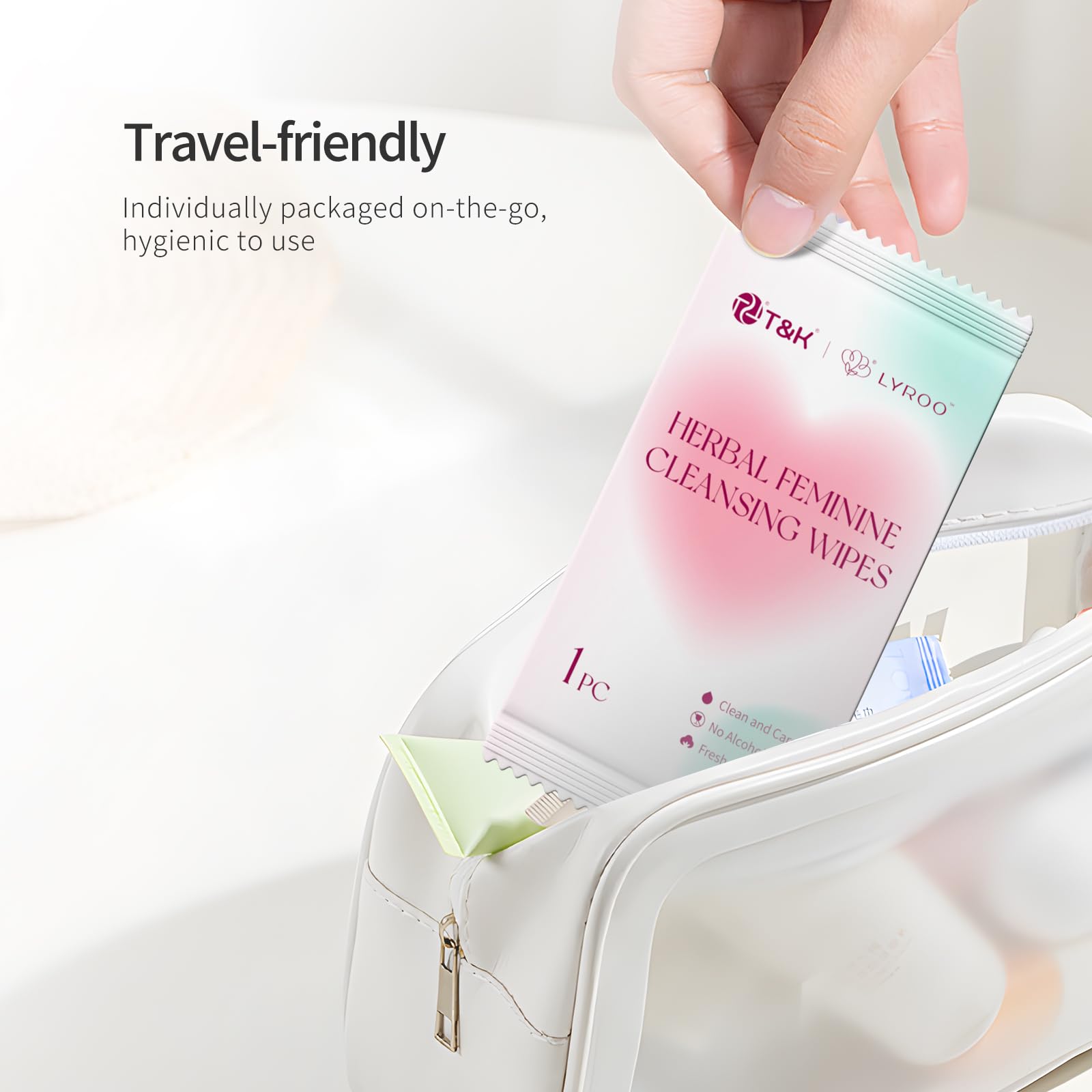 T&K Herbal Feminine Wipes - 10 Individually Wrapped, pH Balanced Intimate Care with Natural Botanicals for Sensitive Skin, Gentle Daily Use