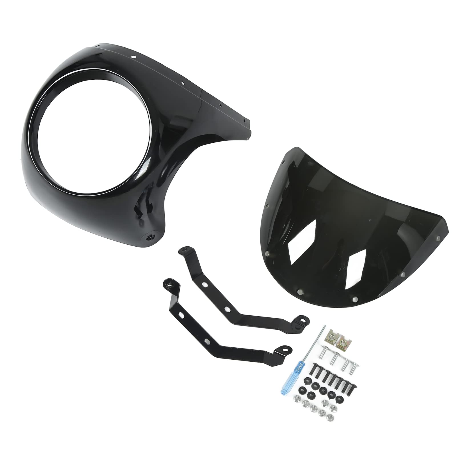 Keenso Cupolino per Moto, Cupolino per Moto da 7 Pollici Parabrezza Protettivo Universale per la Maggior Parte dei Fari Rotondi delle Motociclette(Nero Lucido)
