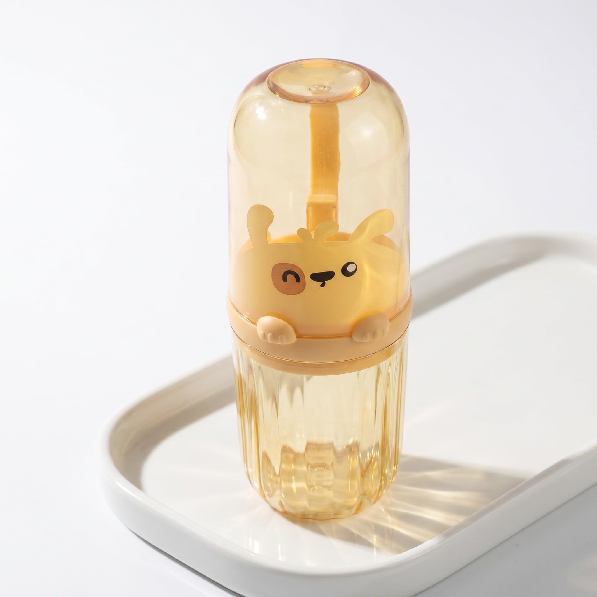 Operitacx Estuche de Viaje para 4 cepillos de Dientes con Vaso para Enjuague - Soporte Desmontable con asa para Pasta de Dientes y Cepillo de con diseño de Dibujos Animados, Ideal para Acampar al