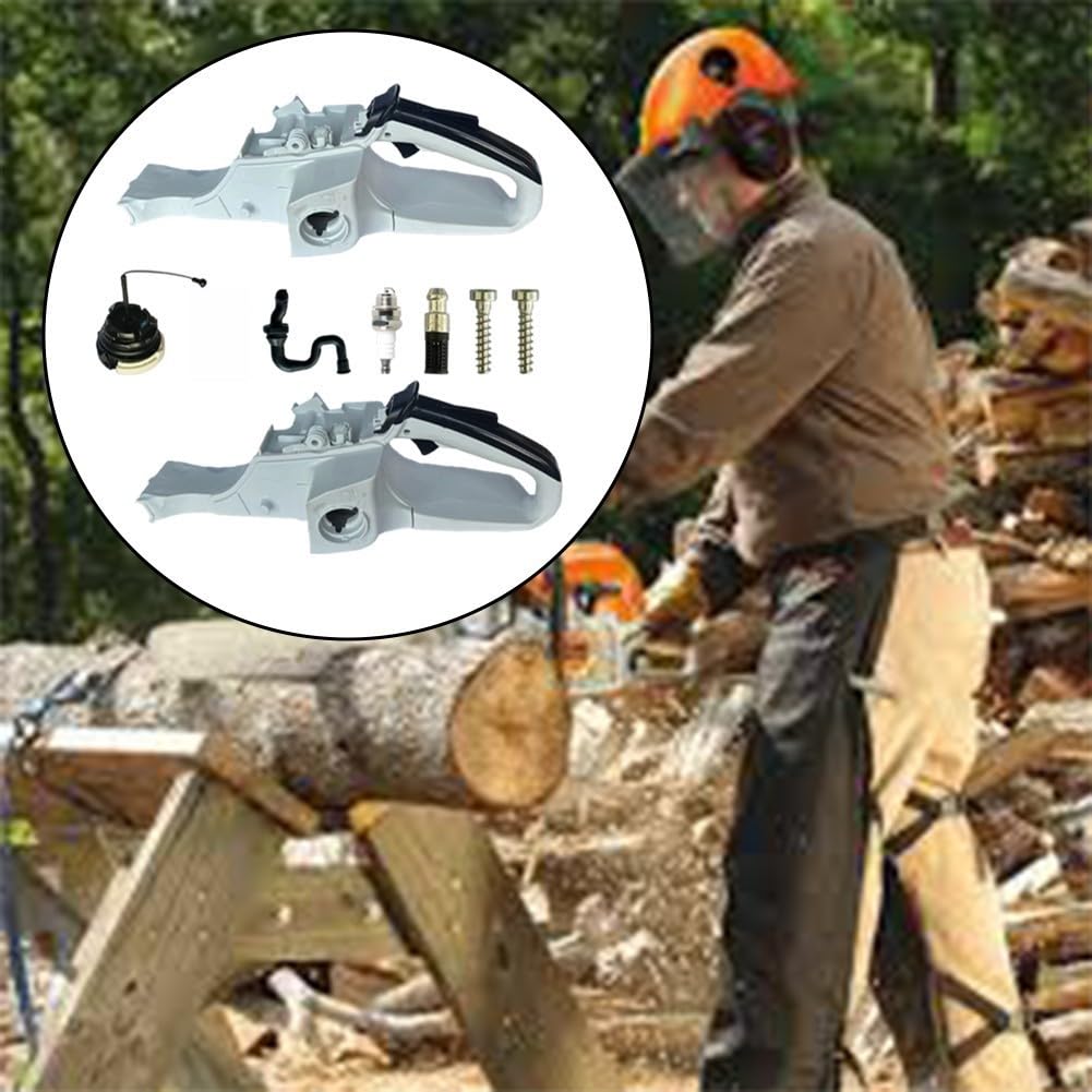 Eawfgtuw Conjunto de mango trasero 11403500825 compatible con motosierra MS311 MS362, kit de tapa de tanque de combustible de metal con flotador de boquilla de tubo, piezas de reparación plateadas
