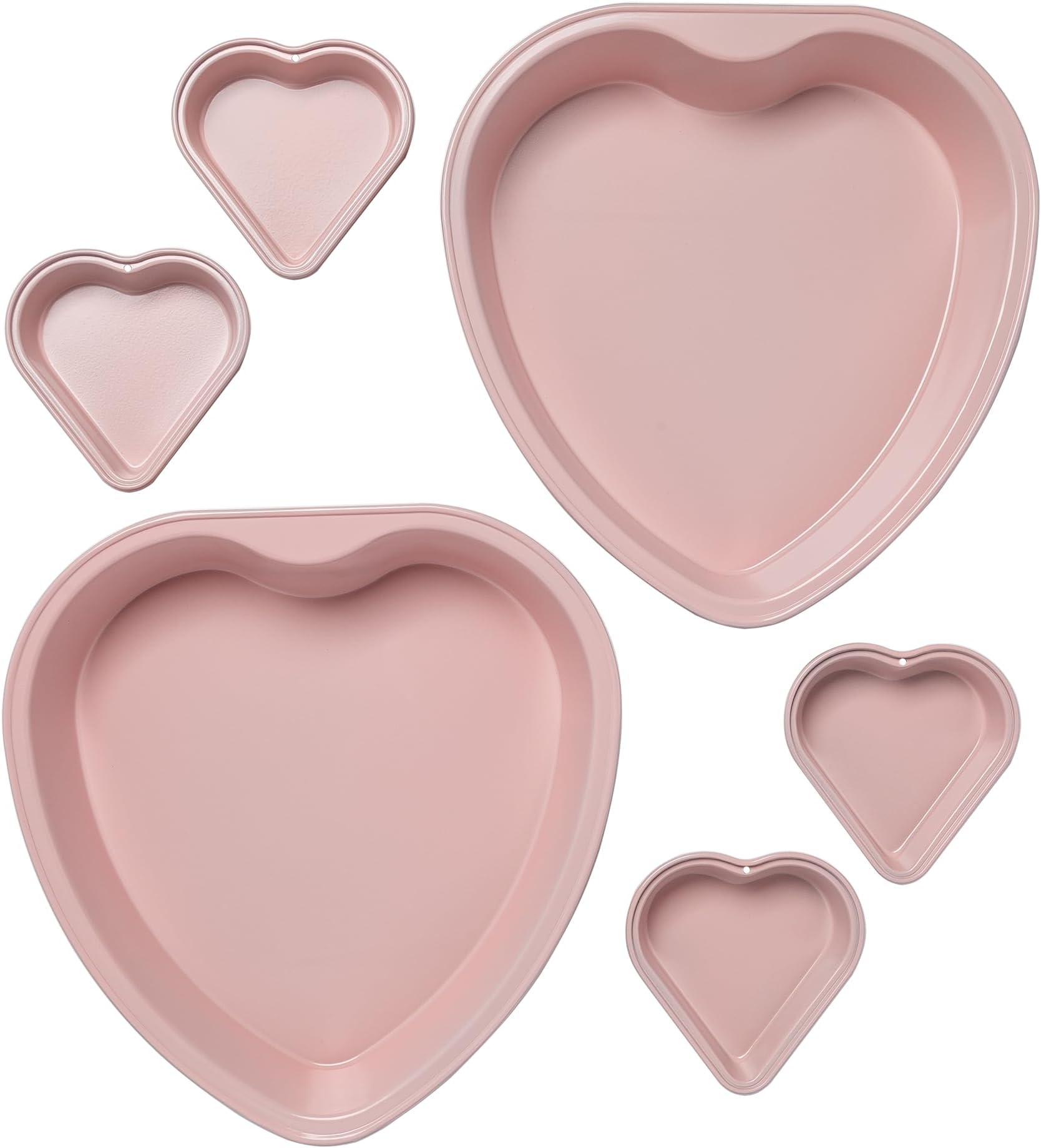 Paris Hilton Heart Shaped Nonstick Bakeware Set, Easy Release Carbon Steel, Includes two 9.5-Inch Pans and four Mini 3.5-Inch Pans, Dishwasher Safe, Made without PFAS or PFOA, 6-Piece Set, Pink