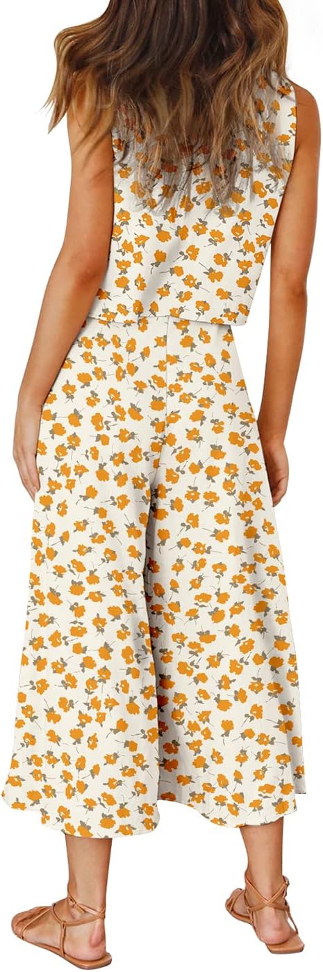 ROYLAMP Women's 2 Piece Outfits Basic Top Cropped Wide Leg Pants Set image 4