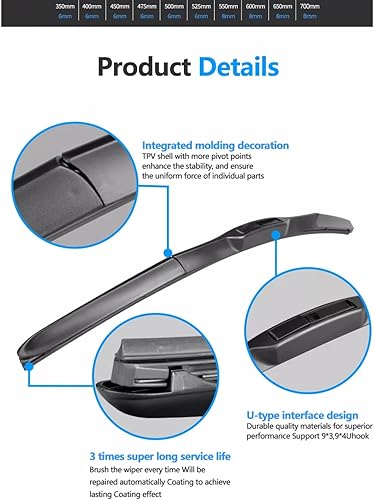 Miniatura 3 de Limpiaparabrisas de 22 + 22 pulgadas con goma de alta calidad, duradero, estable y silencioso, limpiaparabrisas de repuesto automático para todas