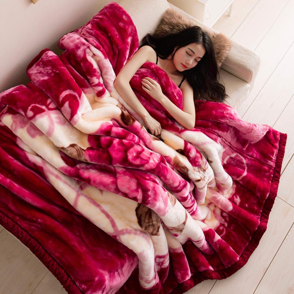 UKKD Decke Blumen Rote Decke Rascheldecke Wintergeschenk Verdickte Doppelschichtdecke Super Weiche Dicke Wurfdecke Küche, Haushalt &