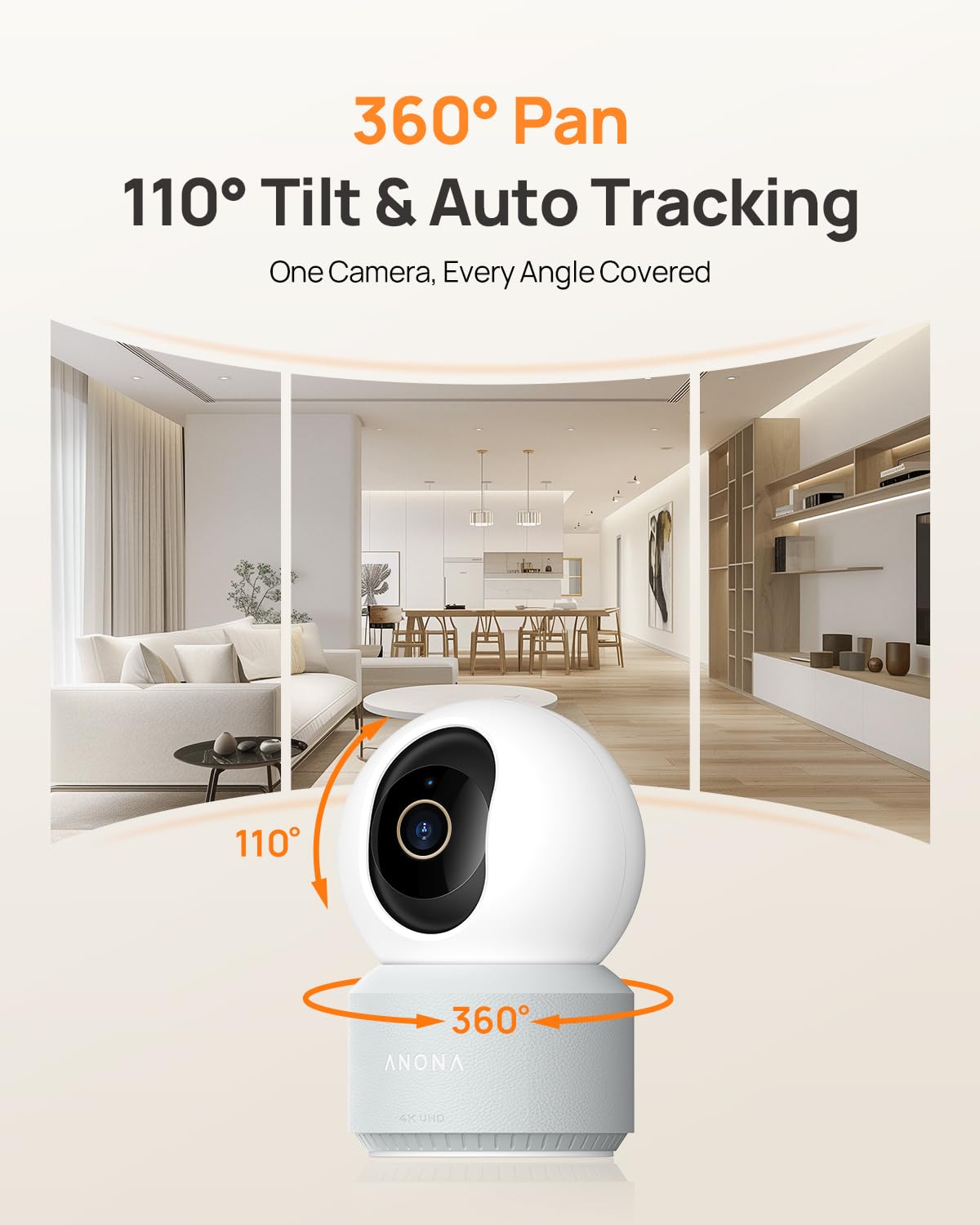 Anona Cámara 4K UHD para interiores con tarjeta SD de 64 GB, cámara de seguridad para mascotas/perros/bebés con aplicación de teléfono, giro panorámico de 360°, Wi-Fi 6 de 2.4G/5G, seguimiento